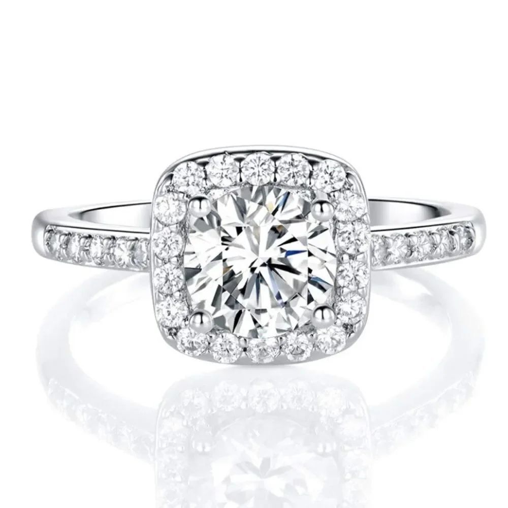 18K White Gold and White Diamond Cubic Zirconia Square Halo Eternity Ring